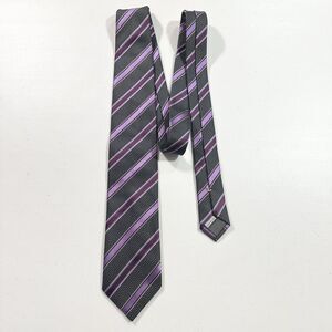 Canali Men’s Purple Striped 100% Pure Silk Neck Tie Gray Made In Italy